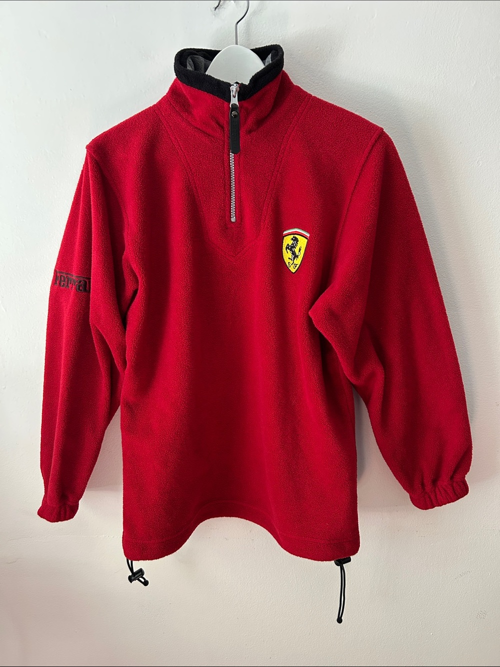Vintage 1998 Ferrari Red 1/4 Zip Fleece Draw String Hem Unisex Med